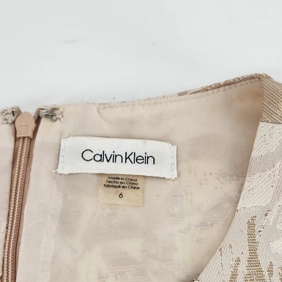 Calvin Klein Embellished Fit & Flare Dress Size 6 Champagne Party Luxe Wedding - Picture 6 of 10